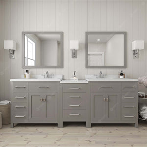 Virtu USA Caroline Parkway 93" Double Bath Vanity with Dazzle White Quartz Top and Square Sinks with Matching Mirror