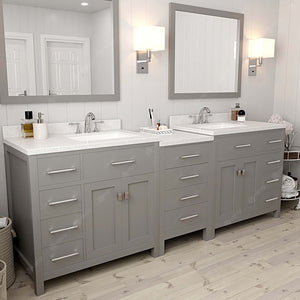 Virtu USA Caroline Parkway 93" Double Bath Vanity with Dazzle White Quartz Top and Square Sinks with Matching Mirror