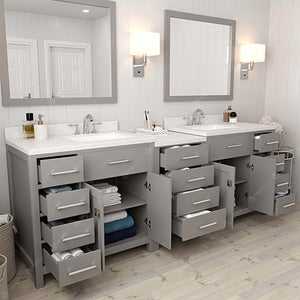 Virtu USA Caroline Parkway 93" Double Bath Vanity with Dazzle White Quartz Top and Square Sinks with Matching Mirror