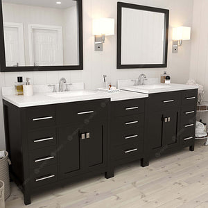 Virtu USA Caroline Parkway 93" Double Bath Vanity with Dazzle White Quartz Top and Square Sinks with Matching Mirror