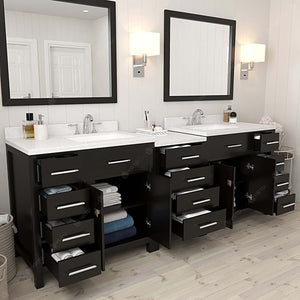 Virtu USA Caroline Parkway 93" Double Bath Vanity with Dazzle White Quartz Top and Square Sinks with Matching Mirror