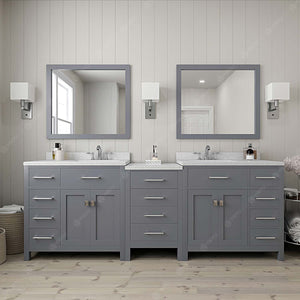 Virtu USA Caroline Parkway 93" Double Bath Vanity with Dazzle White Quartz Top and Square Sinks with Matching Mirror