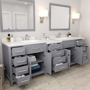 Virtu USA Caroline Parkway 93" Double Bath Vanity with Dazzle White Quartz Top and Square Sinks with Matching Mirror