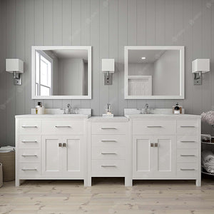 Virtu USA Caroline Parkway 93" Double Bath Vanity with Dazzle White Quartz Top and Square Sinks with Matching Mirror