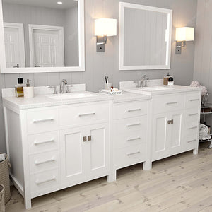 Virtu USA Caroline Parkway 93" Double Bath Vanity with Dazzle White Quartz Top and Square Sinks with Matching Mirror