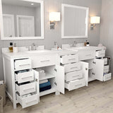 Virtu USA Caroline Parkway 93" Double Bath Vanity with Dazzle White Quartz Top and Square Sinks with Matching Mirror