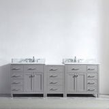 Virtu USA Caroline Parkway 93" Double Bath Vanity in Cashmere Gray with White Marble Top and Round Sinks with Brushed Nickel Faucets