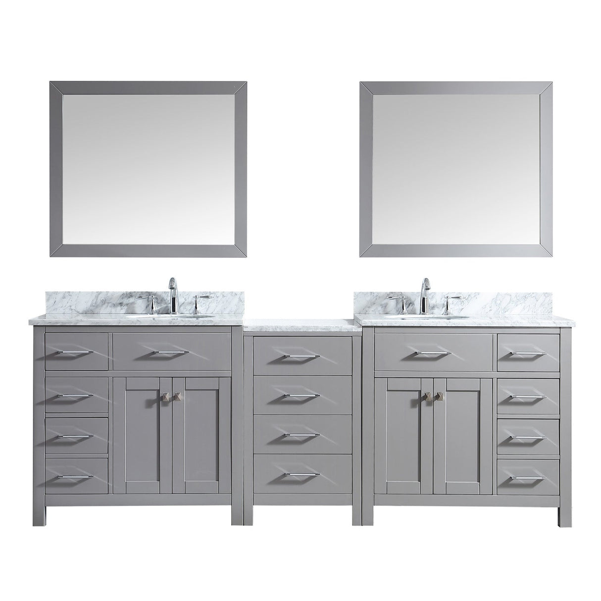 Virtu USA Caroline Parkway 93" Double Bath Vanity in Cashmere Grey with Marble Top and Round Sink with Polished Chrome Faucet and Mirrors - Luxe Bathroom Vanities Luxury Bathroom Fixtures Bathroom Furniture