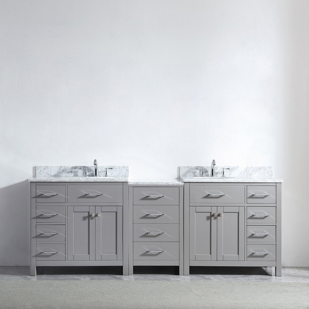 Virtu USA Caroline Parkway 93" Double Bath Vanity with White Marble Top and Round Sinks