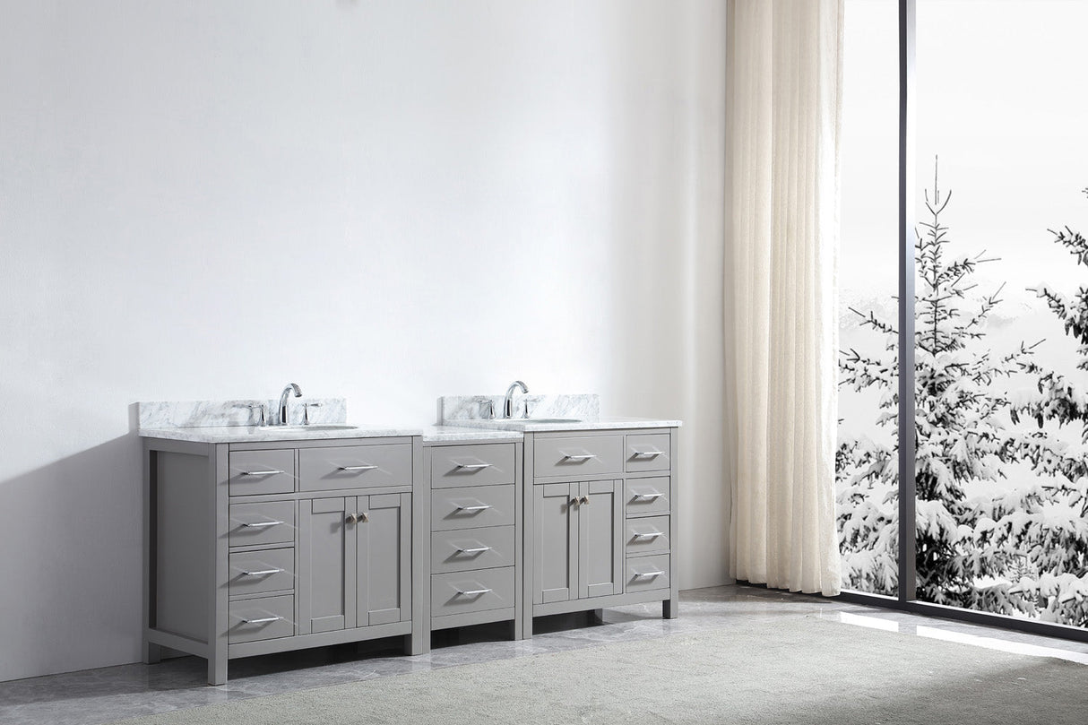 Virtu USA Caroline Parkway 93" Double Bath Vanity with White Marble Top and Round Sinks