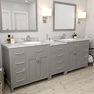 Virtu USA Caroline Parkway 93" Double Bath Vanity with White Marble Top and Round Sinks with Matching Mirror