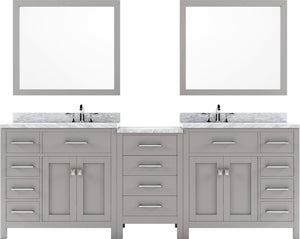 Virtu USA Caroline Parkway 93" Double Bath Vanity with Marble Top and Round Sink with Mirrors - Luxe Bathroom Vanities