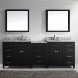 Virtu USA Caroline Parkway 93" Double Bath Vanity with White Marble Top and Round Sinks with Brushed Nickel Faucets with Matching Mirror