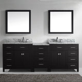 Virtu USA Caroline Parkway 93" Double Bath Vanity with White Marble Top and Round Sinks with Polished Chrome Faucets with Matching Mirror