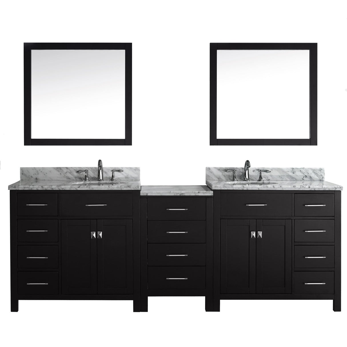 Virtu USA Caroline Parkway 93" Double Bath Vanity with Marble Top and Round Sink with Polished Chrome Faucet and Mirrors - Luxe Bathroom Vanities