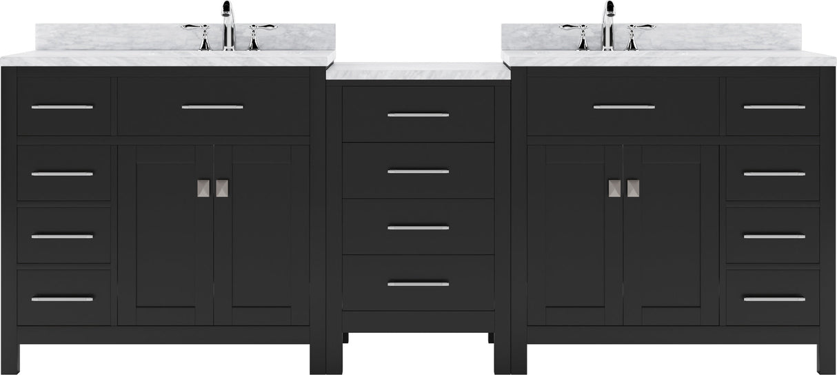 Virtu USA Caroline Parkway 93" Double Bath Vanity with Marble Top and Round Sink with Polished Chrome Faucet - Luxe Bathroom Vanities