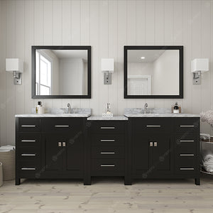 Virtu USA Caroline Parkway 93" Double Bath Vanity with White Marble Top and Round Sinks with Matching Mirror