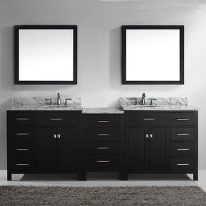 Virtu USA Caroline Parkway 93" Double Bath Vanity with White Marble Top and Round Sinks with Matching Mirror
