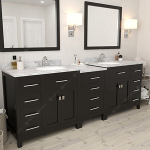 Virtu USA Caroline Parkway 93" Double Bath Vanity with White Marble Top and Round Sinks with Matching Mirror