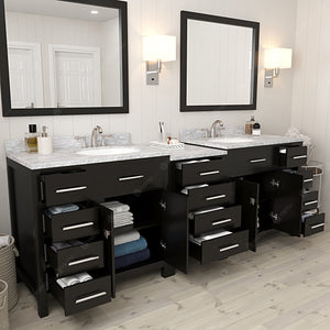 Virtu USA Caroline Parkway 93" Double Bath Vanity with White Marble Top and Round Sinks with Matching Mirror