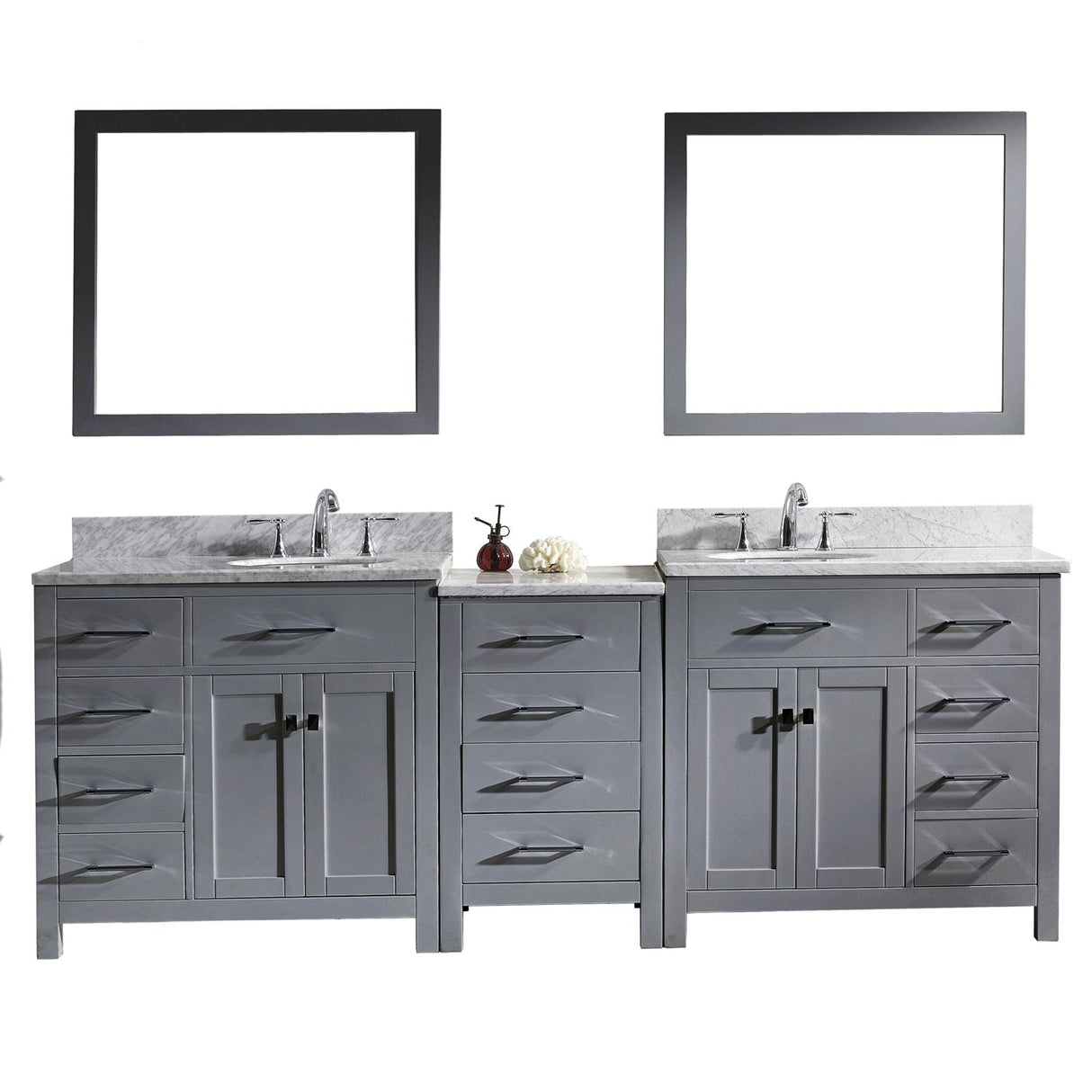 Virtu USA Caroline Parkway 93" Double Bath Vanity with Marble Top and Round Sink with Brushed Nickel Faucet and Mirrors - Luxe Bathroom Vanities