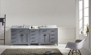Virtu USA Caroline Parkway 93" Double Bath Vanity with White Marble Top and Round Sinks