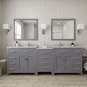 Virtu USA Caroline Parkway 93" Double Bath Vanity with White Marble Top and Round Sinks with Matching Mirror