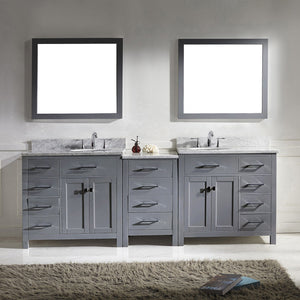 Virtu USA Caroline Parkway 93" Double Bath Vanity with White Marble Top and Round Sinks with Matching Mirror