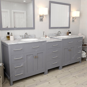 Virtu USA Caroline Parkway 93" Double Bath Vanity with White Marble Top and Round Sinks with Matching Mirror