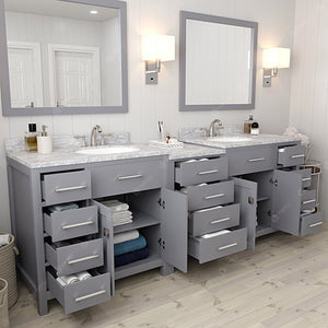 Virtu USA Caroline Parkway 93" Double Bath Vanity with White Marble Top and Round Sinks with Matching Mirror