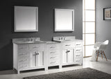 Virtu USA Caroline Parkway 93" Double Bath Vanity with White Marble Top and Round Sinks with Brushed Nickel Faucets with Matching Mirror