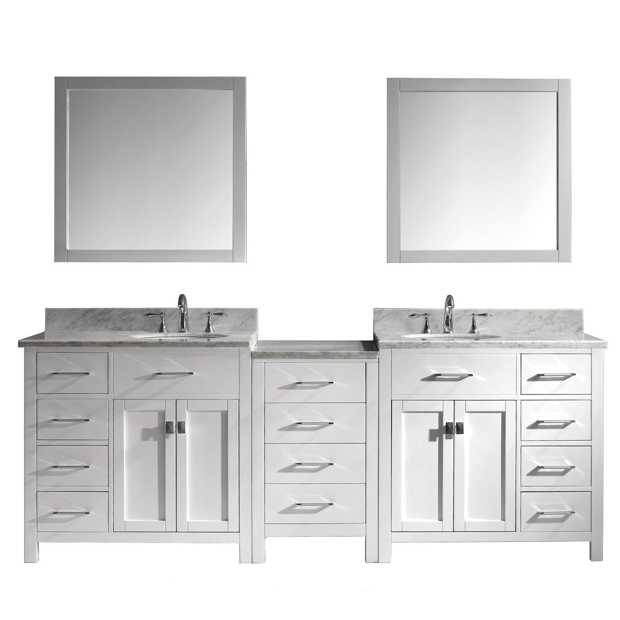 Virtu USA Caroline Parkway 93" Double Bath Vanity with Marble Top and Round Sink with Brushed Nickel Faucet and Mirrors - Luxe Bathroom Vanities Luxury Bathroom Fixtures Bathroom Furniture