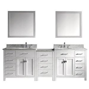 Virtu USA Caroline Parkway 93" Double Bath Vanity with Marble Top and Round Sink with Polished Chrome Faucet and Mirrors - Luxe Bathroom Vanities