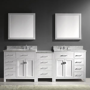 Virtu USA Caroline Parkway 93" Double Bath Vanity with White Marble Top and Round Sinks with Matching Mirror