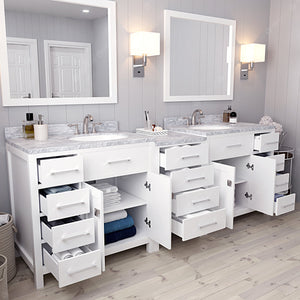 Virtu USA Caroline Parkway 93" Double Bath Vanity with White Marble Top and Round Sinks with Matching Mirror
