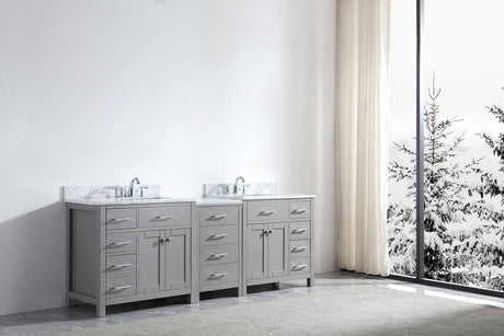 Virtu USA Caroline Parkway 93" Double Bath Vanity with White Marble Top and Square Sinks with Brushed Nickel Faucets