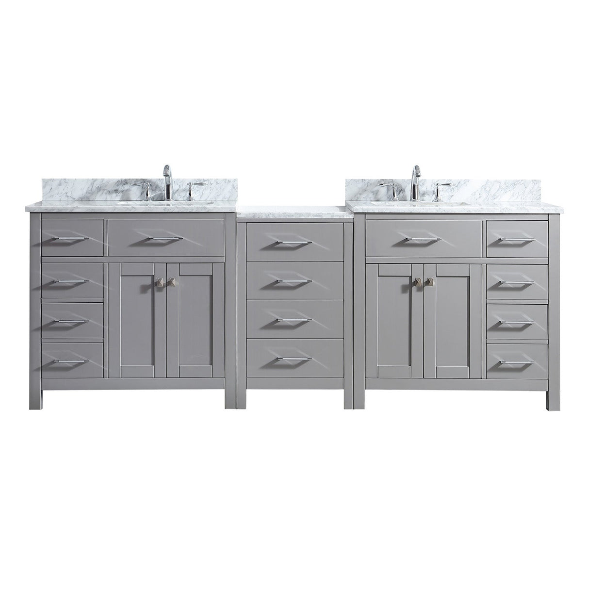 Virtu USA Caroline Parkway 93" Double Bath Vanity in Cashmere Grey with Marble Top and Square Sink with Brushed Nickel Faucet - Luxe Bathroom Vanities Luxury Bathroom Fixtures Bathroom Furniture