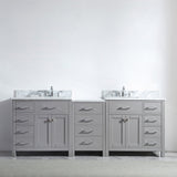 Virtu USA Caroline Parkway 93" Double Bath Vanity with White Marble Top and Square Sinks with Polished Chrome Faucets