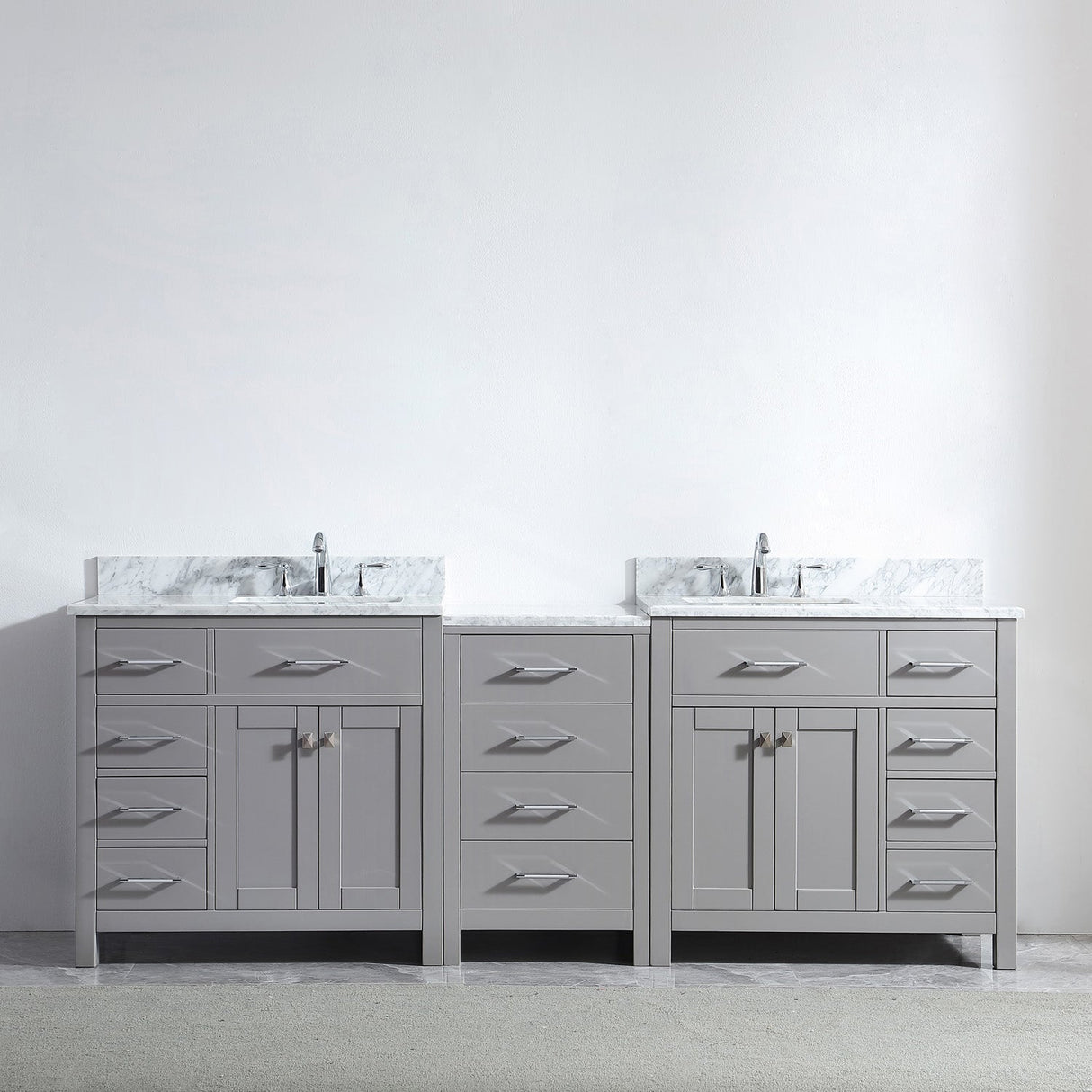 Virtu USA Caroline Parkway 93" Double Bath Vanity with White Marble Top and Square Sinks