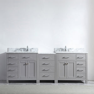 Virtu USA Caroline Parkway 93" Double Bath Vanity with White Marble Top and Square Sinks