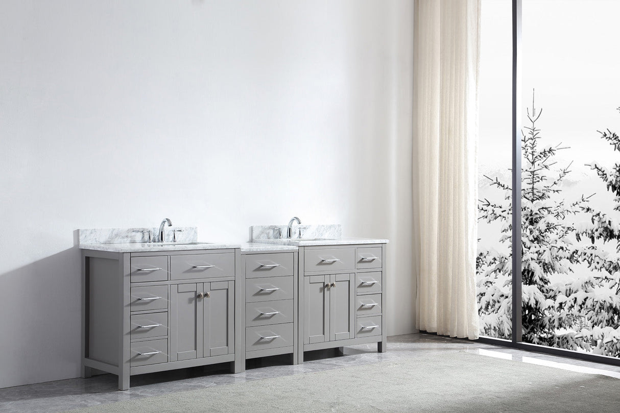 Virtu USA Caroline Parkway 93" Double Bath Vanity with White Marble Top and Square Sinks