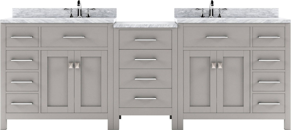 Virtu USA Caroline Parkway 93" Double Bath Vanity with Marble Top and Square Sink - Luxe Bathroom Vanities