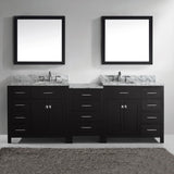 Virtu USA Caroline Parkway 93" Double Bath Vanity with Carrara White Top and Square Sinks with Brushed Nickel Faucets with Matching Mirror