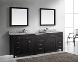 Virtu USA Caroline Parkway 93" Double Bath Vanity with Carrara White Top and Square Sinks with Brushed Nickel Faucets with Matching Mirror