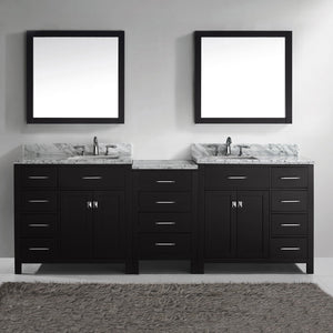 Virtu USA Caroline Parkway 93" Double Bath Vanity with White Marble Top and Square Sinks with Polished Chrome Faucets with Matching Mirror