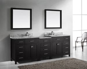 Virtu USA Caroline Parkway 93" Double Bath Vanity with White Marble Top and Square Sinks with Polished Chrome Faucets with Matching Mirror