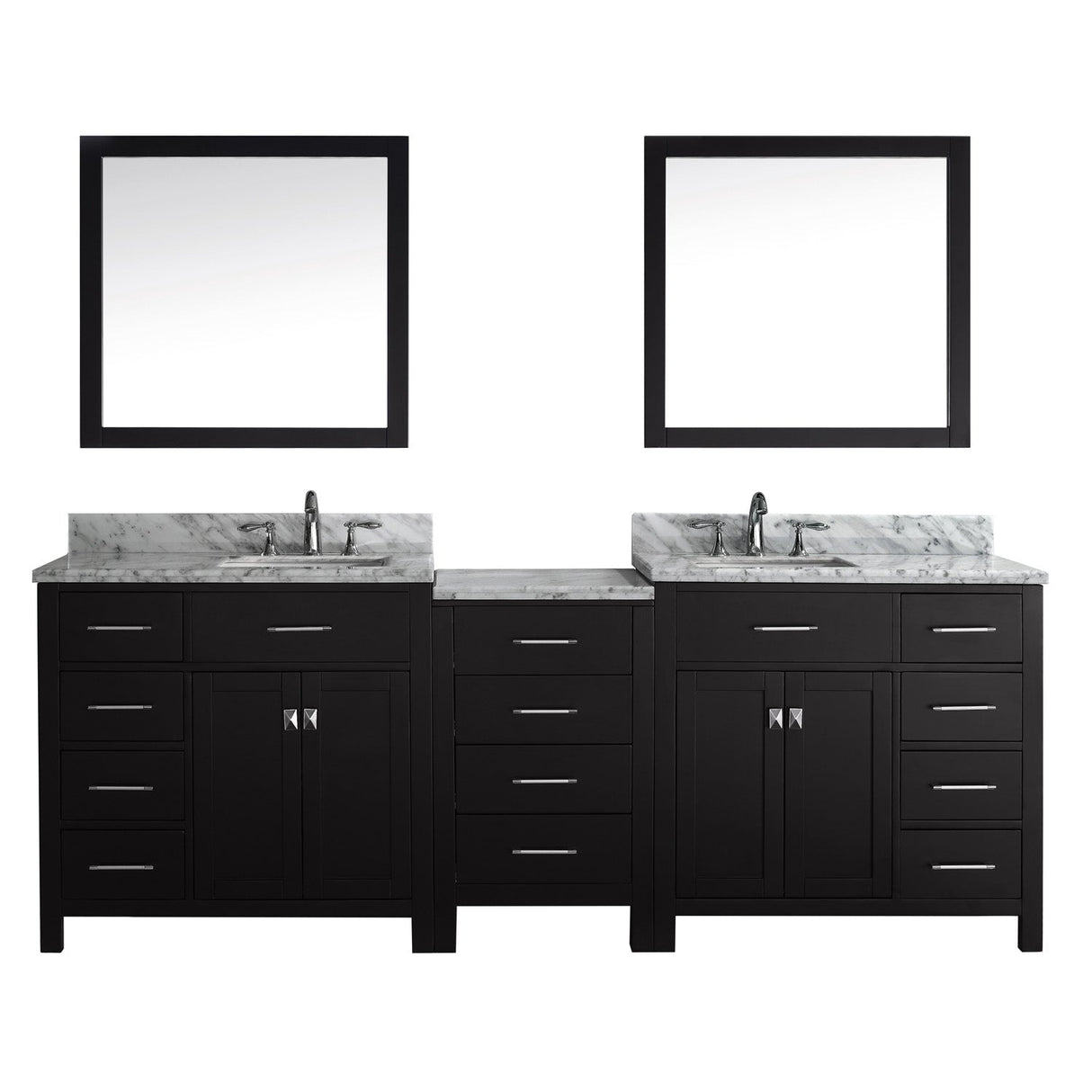 Virtu USA Caroline Parkway 93" Double Bath Vanity with Marble Top and Square Sink with Polished Chrome Faucet and Mirrors - Luxe Bathroom Vanities