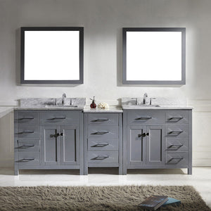 Virtu USA Caroline Parkway 93" Double Bath Vanity with White Marble Top and Square Sinks with Polished Chrome Faucets with Matching Mirror