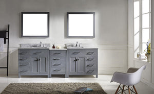 Virtu USA Caroline Parkway 93" Double Bath Vanity with White Marble Top and Square Sinks with Polished Chrome Faucets with Matching Mirror
