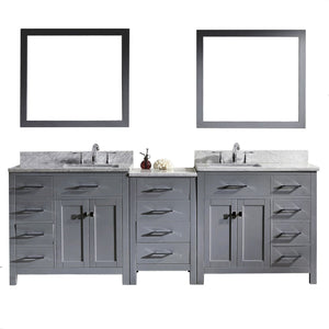 Virtu USA Caroline Parkway 93" Double Bath Vanity with Marble Top and Square Sink with Polished Chrome Faucet and Mirrors - Luxe Bathroom Vanities
